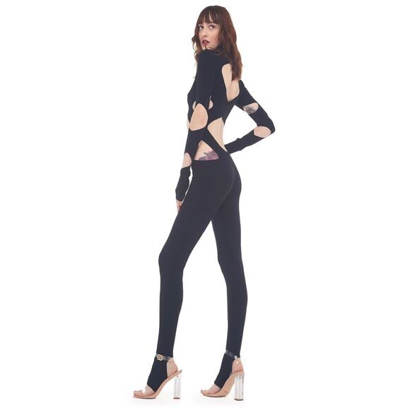 Cat Suit Designer Jumpsuit SEXY Cutout Black Aztec Catsuit XL by Norma Kamali - Picture 1 of 6